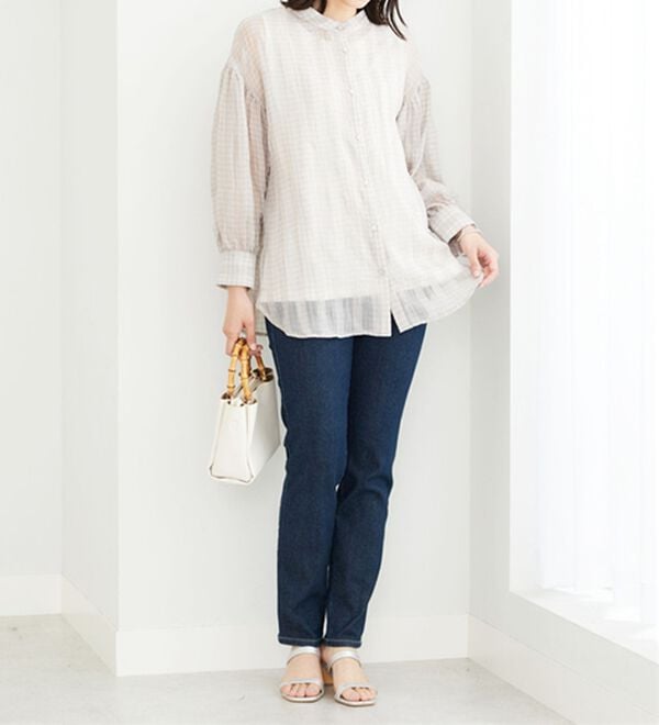 BELLUNA（ベルーナ）の「シアーチェック素材シャツチュニック（チュニック）」｜詳細画像