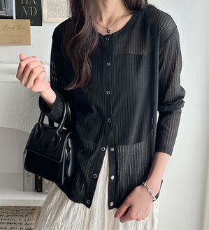 GeeRA（ジーラ）の「カーデにもなる前後２ＷＡＹシアーリブトップス（カットソー）」｜ブラック