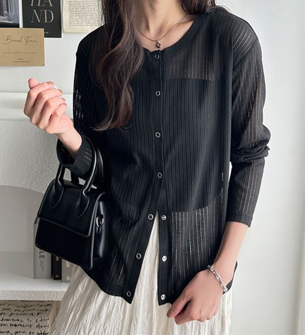 GeeRA（ジーラ）の「カーデにもなる前後２ＷＡＹシアーリブトップス（カットソー）」｜ブラック