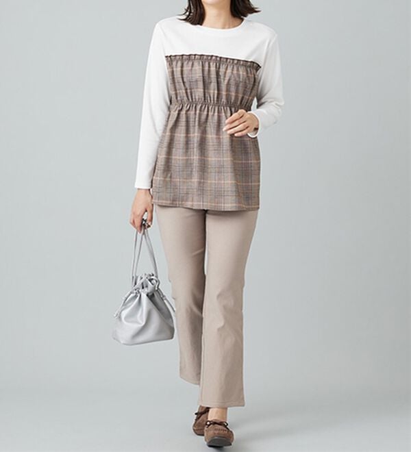 BELLUNA（ベルーナ）の「【選べる裏起毛】静電気防止！ヘリンボーンブーツカットパンツ（フルレングスパンツ）」｜詳細画像