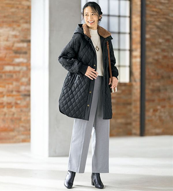 ルフラン（ルフラン）の「首まわりあったか！中わたキルティングコート（ロングコート）」｜詳細画像