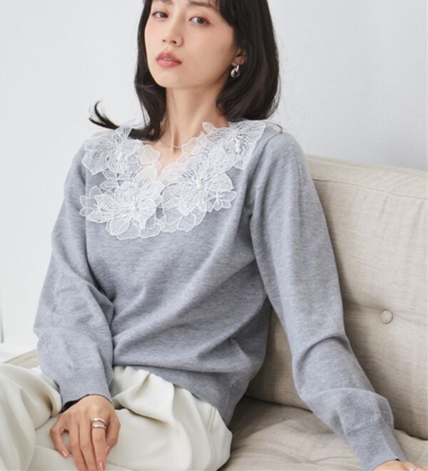 RANAN（ラナン）の「デコルテレースフリルニット（ニット・セーター）」｜詳細画像