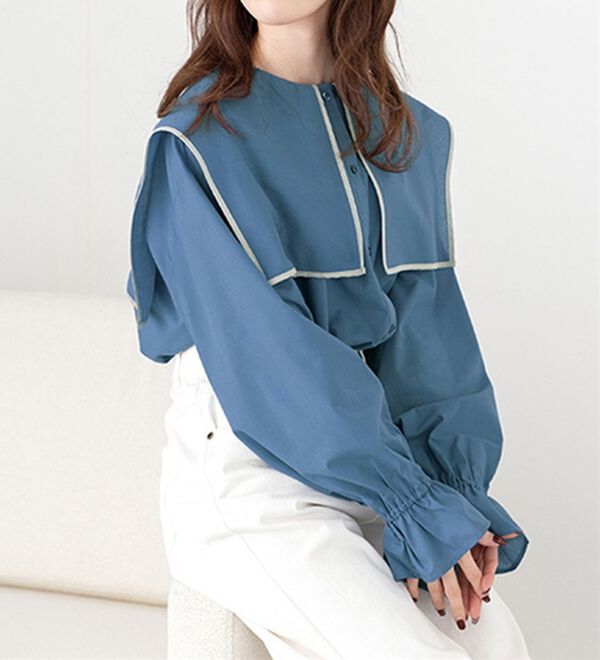 RANAN（ラナン）の「衿付きブラウス（ブラウス）」｜ブルー系