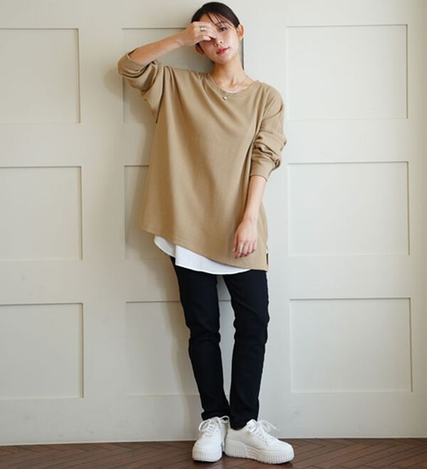 A HAPPY MARILYN（アハッピーマリリン）の「【Ｌ～８Ｌ】コットン１００％ 楽にのびる ワッフルシリーズ ゆったりプルオーバー（Tシャツ）」｜詳細画像