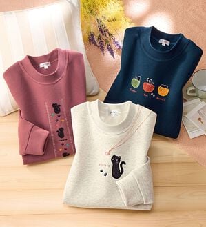 ルフラン（ルフラン）の「【３色組】ねこ刺しゅう＊裏起毛プルオーバー（カットソー）」｜詳細画像