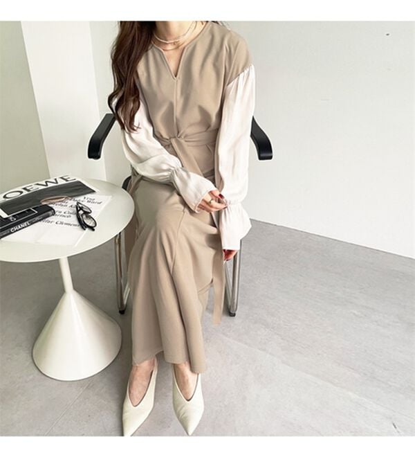 GeeRA（ジーラ）の「ブラウスレイヤード風ドッキングワンピース（カットソーワンピース）」｜詳細画像