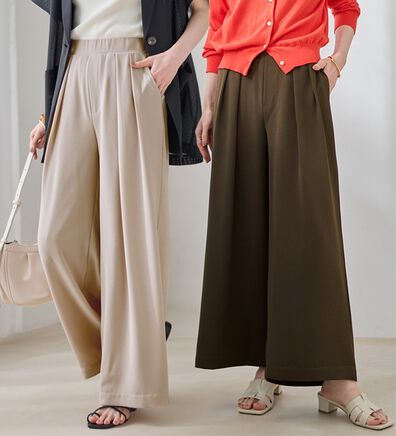 Viola e Viola（ヴィオラ エ ヴィオラ）の「【選べる２丈】さらさらＥＡＳＹ細魅せ叶う！とろみタックワイドパンツ（ワイドパンツ・ガウチョ）」