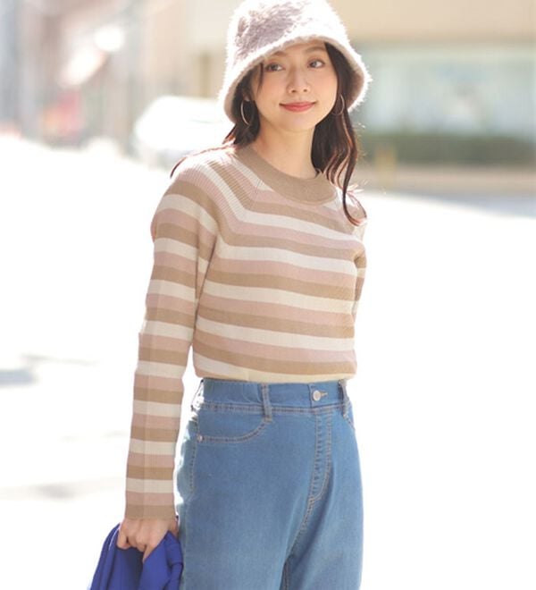 A HAPPY MARILYN（アハッピーマリリン）の「【ＬＬ～４Ｌ】トライボーダー ラグランニットプルオーバー（ニット・セーター）」｜詳細画像