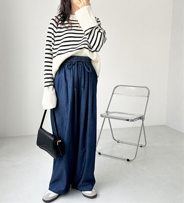 GeeRA（ジーラ）の「【接触冷感】穿いて感激！キレイ見えする楽ちんワイドデニムパンツ（ワイドパンツ・ガウチョ）」｜詳細画像