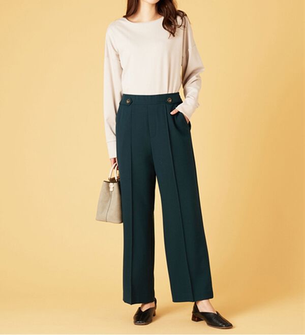 BELLUNA（ベルーナ）の「サマ見え（Ｗ）ストレッチ素材タブ使いワイドパンツ（ワイドパンツ・ガウチョ）」｜詳細画像