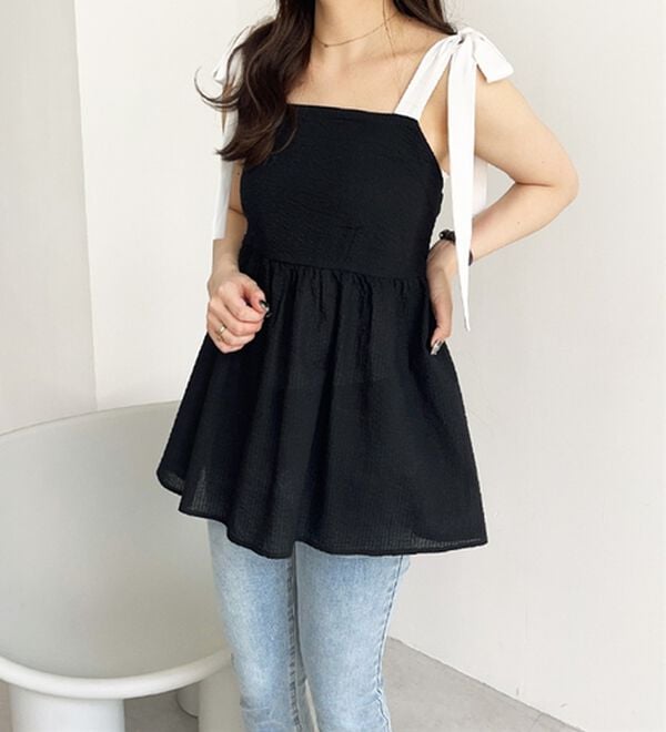 GeeRA（ジーラ）の「バイカラーぽこぽこリボンビスチェ（ブラウス）」｜詳細画像