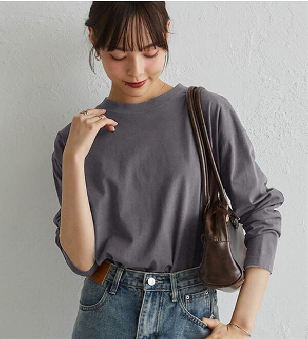 RANAN（ラナン）の「【選べる袖丈】ひんやり！＜BC＞綿100％プチハイネックＴシャツ（カットソー）」｜詳細画像