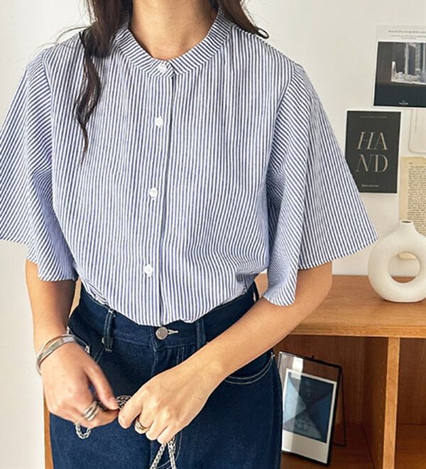 GeeRA（ジーラ）の「フレアー袖バンドカラーブラウス（ブラウス）」｜詳細画像