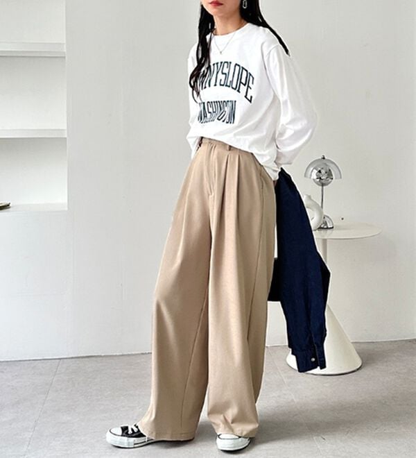 GeeRA（ジーラ）の「着心地抜群！ハイウエストダブルタックワイドパンツ（フルレングスパンツ）」｜詳細画像