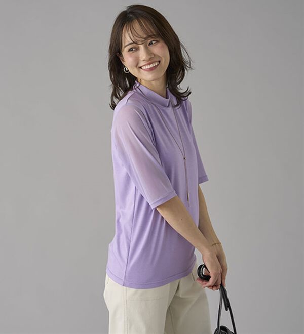 BELLUNA（ベルーナ）の「【５分袖】チュール切替上品インナー（カットソー）」｜詳細画像