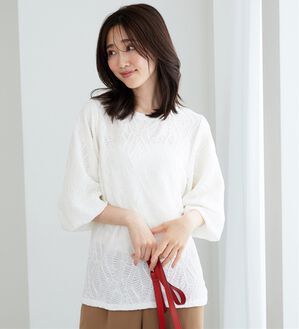 BELLUNA（ベルーナ）の「波柄ジャカードバルーン袖プルオーバー（カットソー）」｜オフ白