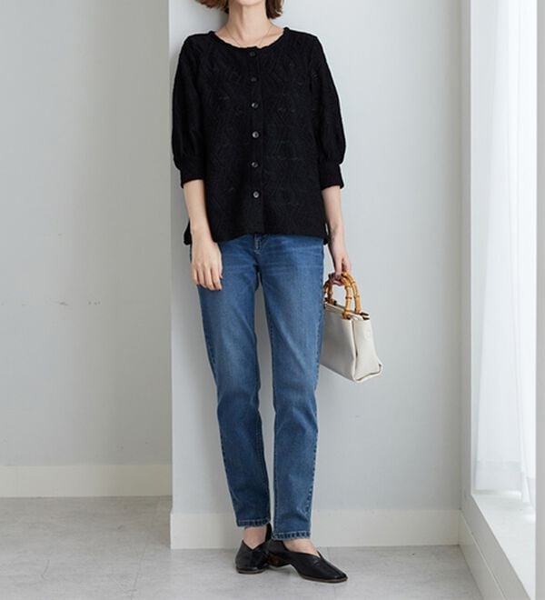 BELLUNA（ベルーナ）の「波柄シアージャカード素材カーディガン（ニットカーディガン）」｜詳細画像