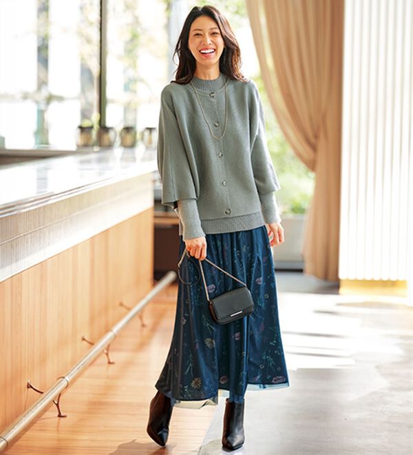 BELLUNA（ベルーナ）の「花柄プリントチュール重ねスカート（ロングスカート）」｜詳細画像