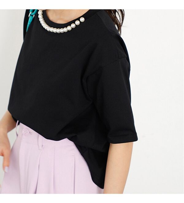 GeeRA（ジーラ）の「コットン天竺パール付デザイントップス（Tシャツ）」｜詳細画像