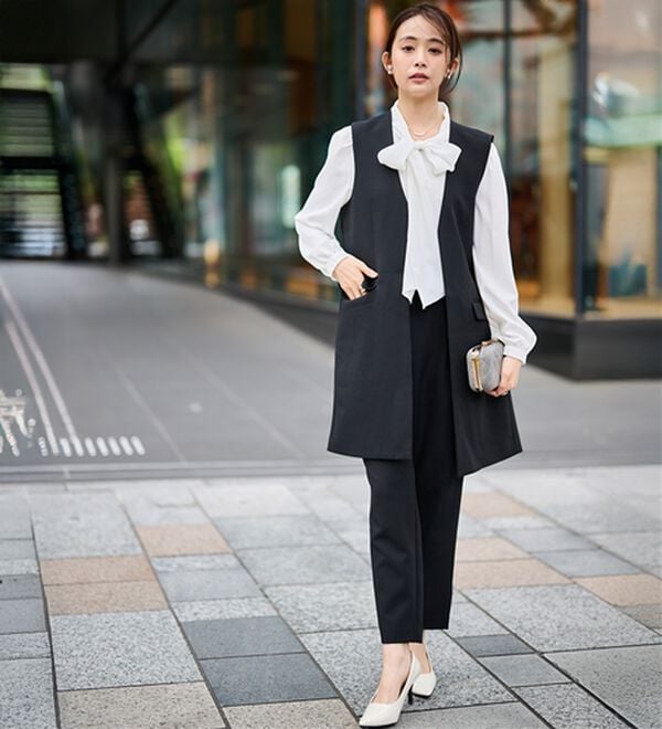 RANAN（ラナン）の「【２点セット】防シワ！ロングジレセットアップ（パンツスーツ）」｜詳細画像