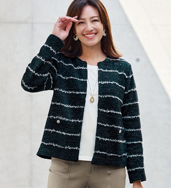 BELLUNA（ベルーナ）の「ファンシーツイード調ニットジャケット（その他ジャケット）」｜紺系