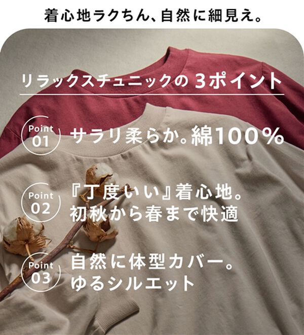 BELLUNA（ベルーナ）の「綿１００腰まわりゆったりリブデザインチュニック（カットソー）」｜詳細画像