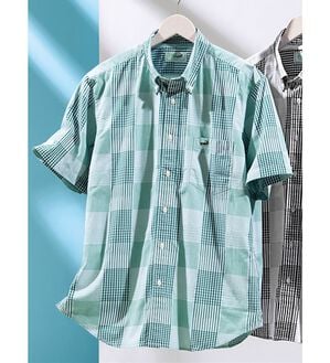 「＜クロコダイル＞チェック柄半袖シャツ（メンズシャツ）」｜グリーン