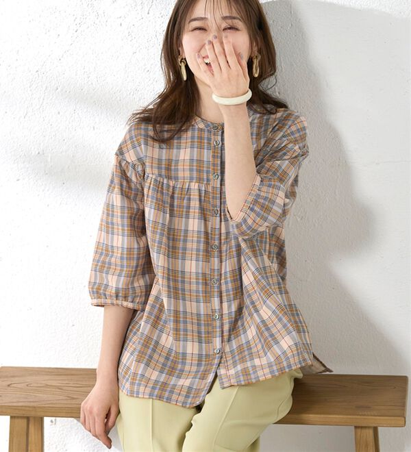 BELLUNA（ベルーナ）の「ダブルガーゼ素材切替デザインブラウス（ブラウス）」｜詳細画像