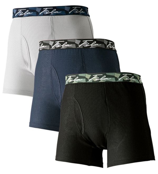 「【３枚組】＜フィラ＞肌側綿１００％風通すボクサー（メンズボクサーパンツ）」｜3枚組
