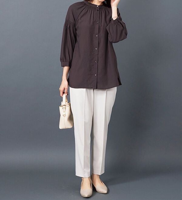 BELLUNA（ベルーナ）の「ビンテージ素材シャーリング使いブラウス（チュニック）」｜詳細画像