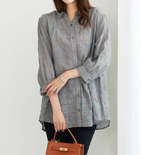 BELLUNA（ベルーナ）の「綿混テンセルぽこぽこシアーシャツチュニック（チュニック）」｜詳細画像