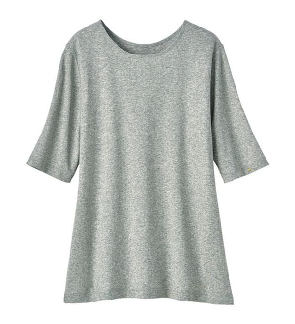 「汗染み対策綿１００％リブ素材５分袖プルオーバー（肌着・インナーウェア）」｜杢グレー