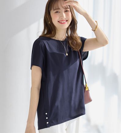 alotta（アロッタ）の「ひんやり裾パールデザインＴシャツ（カットソー）」
