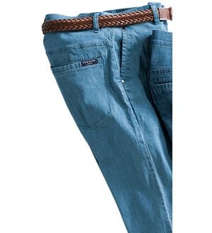 「＜コムルヴァン・オム＞ラクしてすっきり麻入りジーンズ（メンズデニムパンツ）」｜サックス