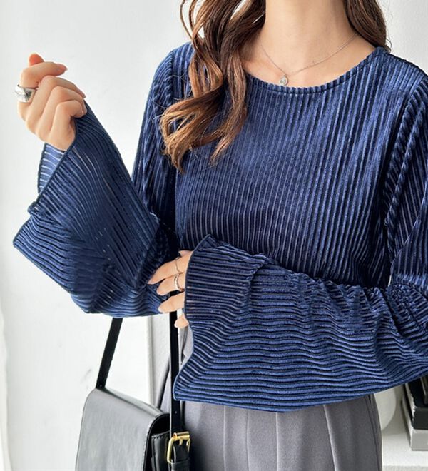 GeeRA（ジーラ）の「ストライプベロアフレアースリーブカットソー（カットソー）」｜詳細画像