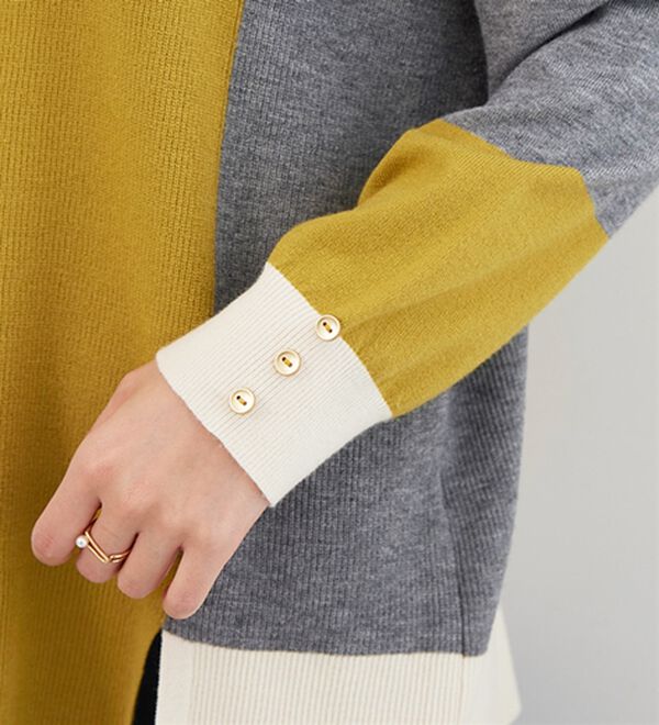 BELLUNA（ベルーナ）の「配色デザイン編地切替ニットプルオーバー（ニット・セーター）」｜詳細画像