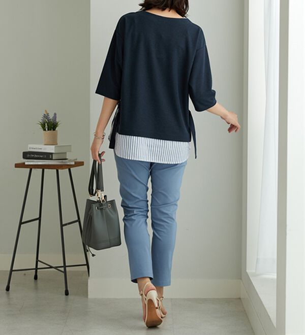 BELLUNA（ベルーナ）の「ラメストライプシャツフェイクチュニック（チュニック）」｜詳細画像