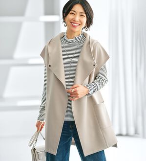 BELLUNA（ベルーナ）の「とろみ素材フード付ミドル丈ジレ（ベスト）」｜詳細画像
