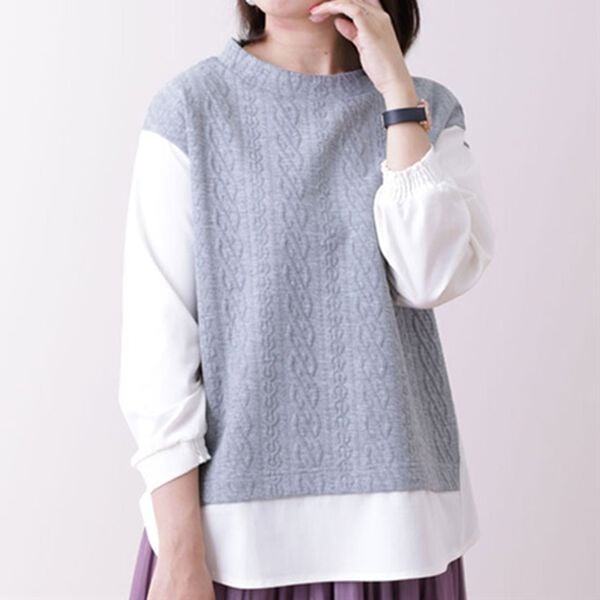 BELLUNA（ベルーナ）の「ケーブルジャカード切替重ね着風チュニック（チュニック）」｜杢グレー