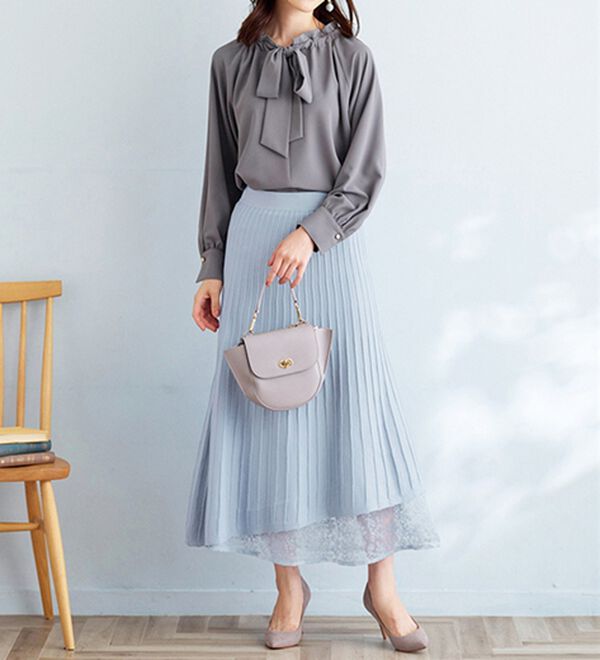 BELLUNA（ベルーナ）の「刺しゅうレース使いニットプリーツスカート（ロングスカート）」｜詳細画像