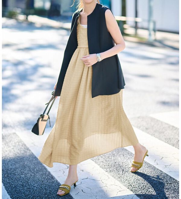 RANAN（ラナン）の「ポコポコ素材フレアーキャミワンピース（その他ワンピース）」｜ライトベージュ