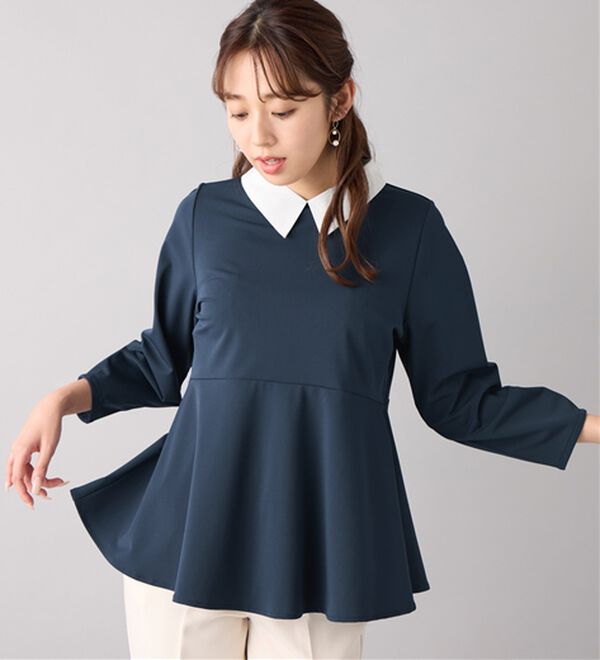 alotta（アロッタ）の「【嬉しい3つの機能付】ストレッチ素材衿付ペプラムチュニック（チュニック）」｜詳細画像