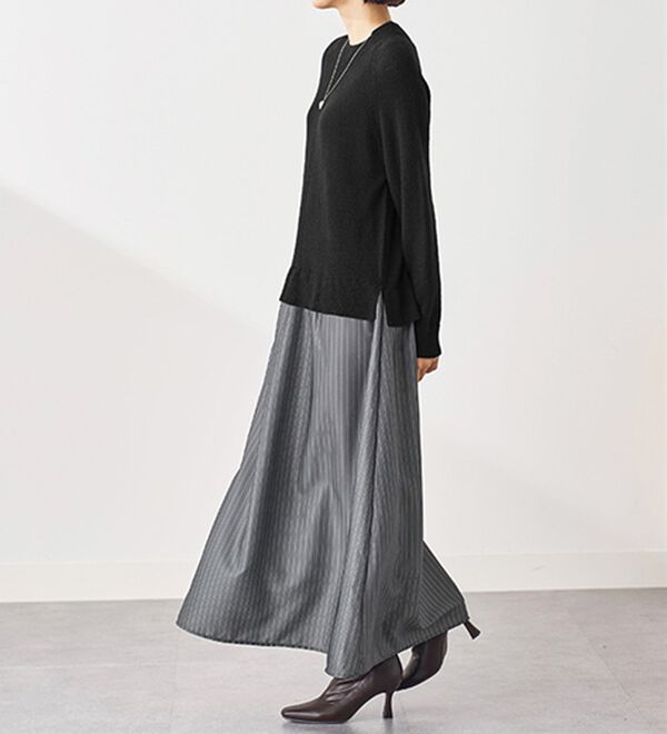 BELLUNA（ベルーナ）の「ニット切替プリントワンピース（ドッキングワンピース）」｜詳細画像