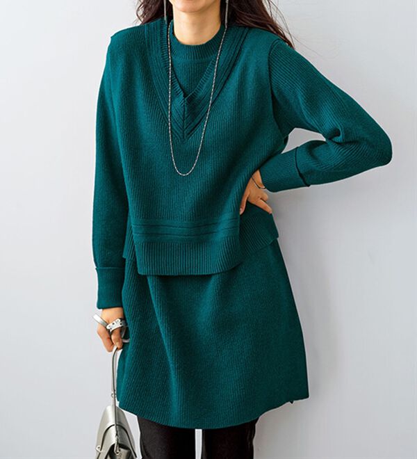 BELLUNA（ベルーナ）の「編地ベスト付ニットチュニックアンサンブル（アンサンブル）」｜詳細画像