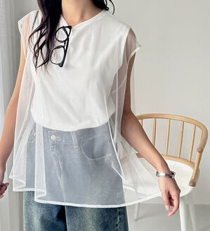 GeeRA（ジーラ）の「チュールカバーフレンチスリーブカットソー（カットソー）」｜詳細画像