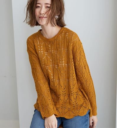 BELLUNA（ベルーナ）の「リボン柄透かし編ニットプルオーバー（ニット・セーター）」