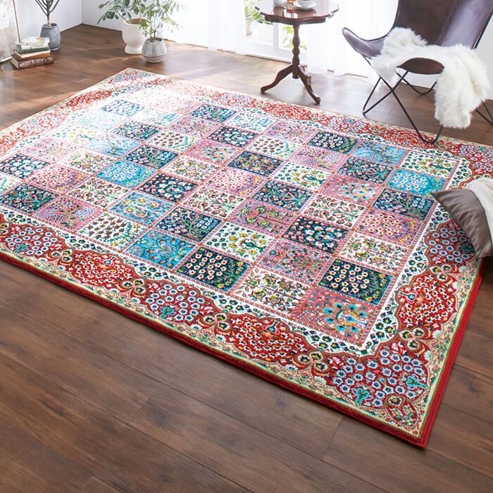 ラグマット 絨毯 約230×230cm モダングリーン 洗える お手入れラクラク 高級柄プリントはっ水カーペット リビング 高級柄 カーペット 絨毯 約230×330cm 更紗グリーン 洗える ホットカーペット 床暖房対応