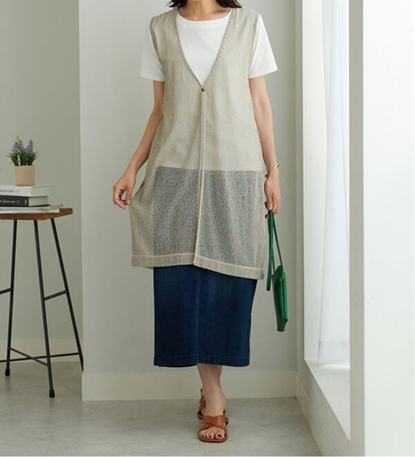 BELLUNA（ベルーナ）の「【2点セット】シアーストライプ素材ジレアンサンブル（アンサンブル）」｜詳細画像