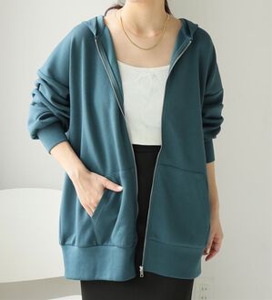 A HAPPY MARILYN（アハッピーマリリン）の「【Ｌ～６Ｌ】なめらかさらり美人なダンボールジップパーカースウェット（パーカー）」｜ダークグリーン