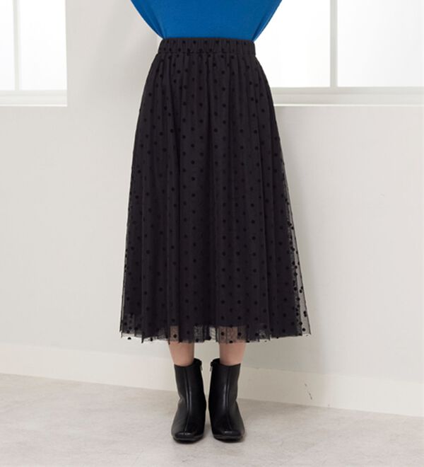 BELLUNA（ベルーナ）の「ドットフロッキーチュール重ねスカート（ロングスカート）」｜詳細画像